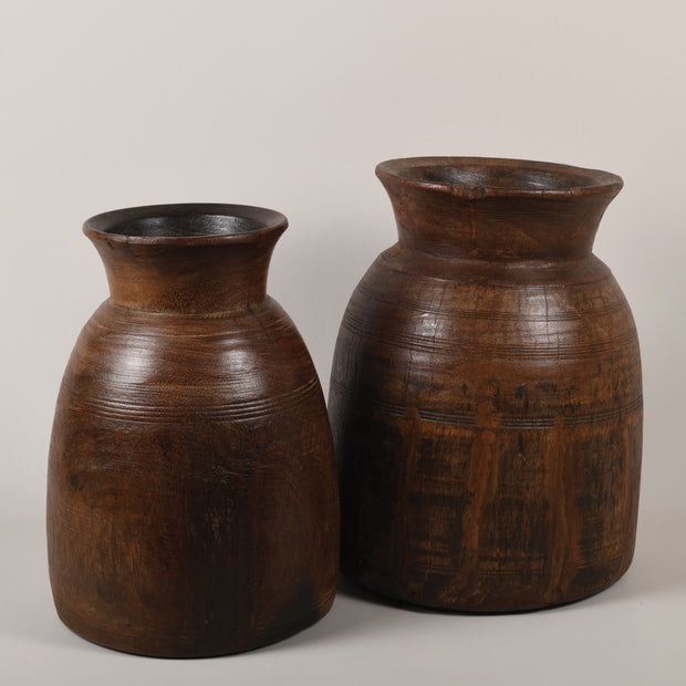 Large Wooden Himachal waxed pot