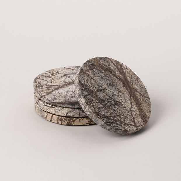 Handmade round "fossil stone" coasters (set of 4)