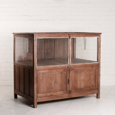 Teak wood 'museum' glass showcase